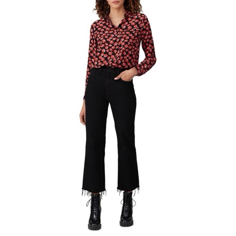 GANNI Floral-Print Button Down Shirt Red‎ Pink Black Size 10 - Picture 3 of 16